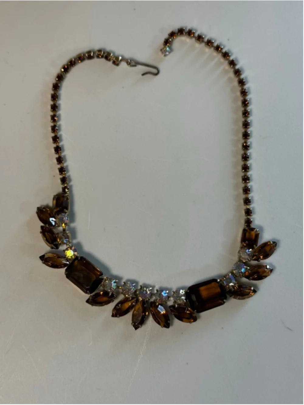 Vintage 1950-60s Brown Rhinestone Choker Necklace